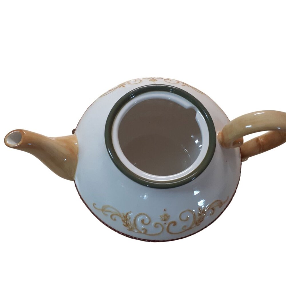 Porcelain Tea Pot with Lid White Green - Picture 2 of 4